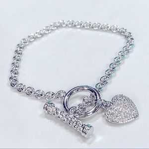 Silver chain bracelet with micro pave “Diamond” Heart.
